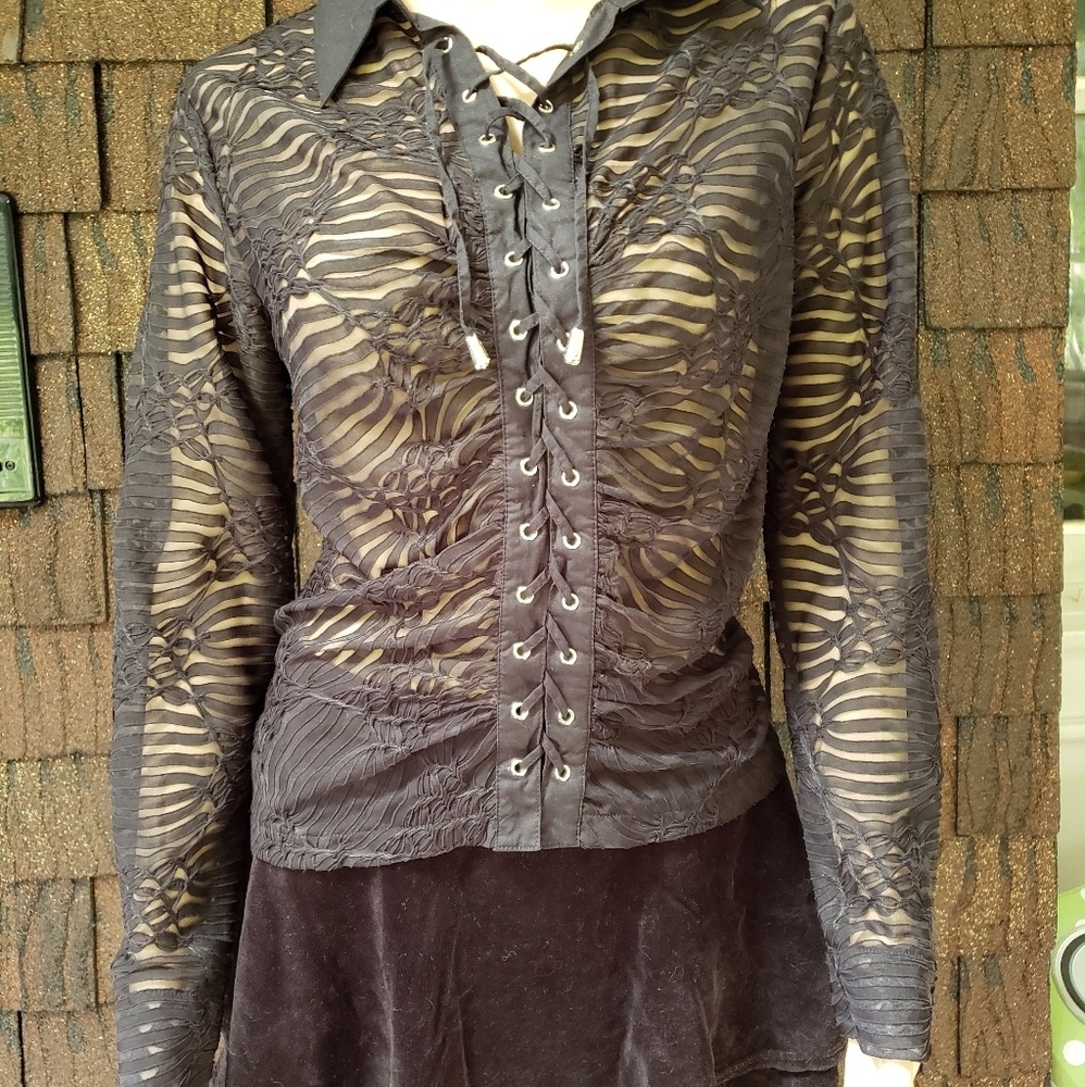 Rampage Sheer  Lace-Up Top
